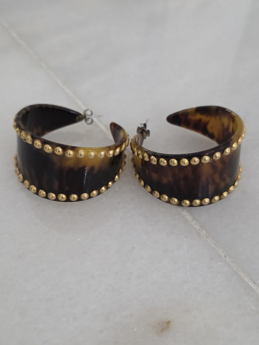 J. Crew Tortoiseshell Hoop Earrings with Gold Stud Accents EXCELLENT CONDITION!